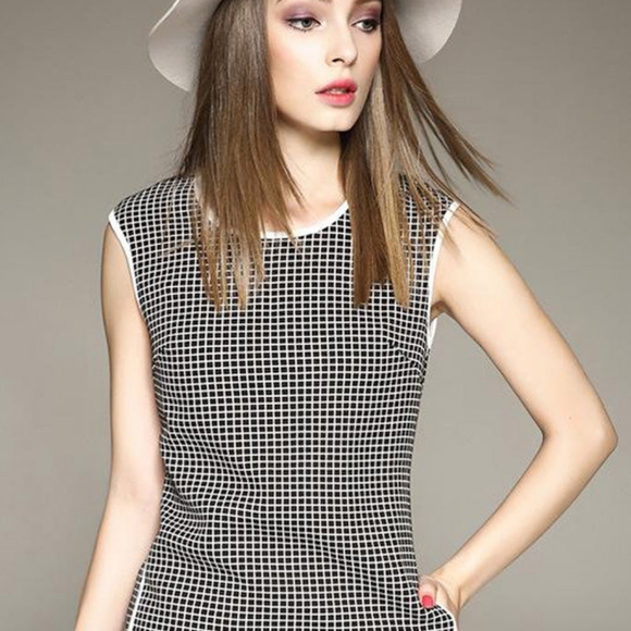 VICKY AND LUCAS Sleeveless Black/White Grid Sheath Dress - Picture 2 of 8